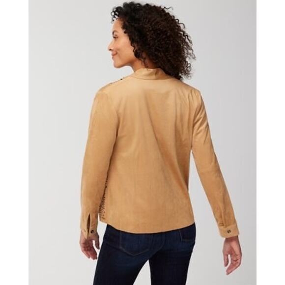 Chico’s Easy Faux Suede Perforated Jacket in Arabian Camel Size 12 - Picture 2 of 13